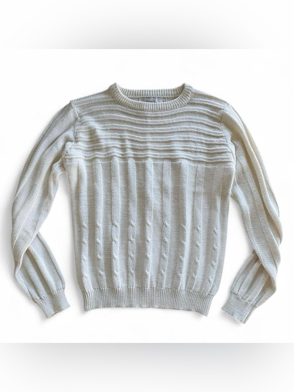 Cream cable knit pullover sweater M cottage fairy cabincore granny vintage 90s